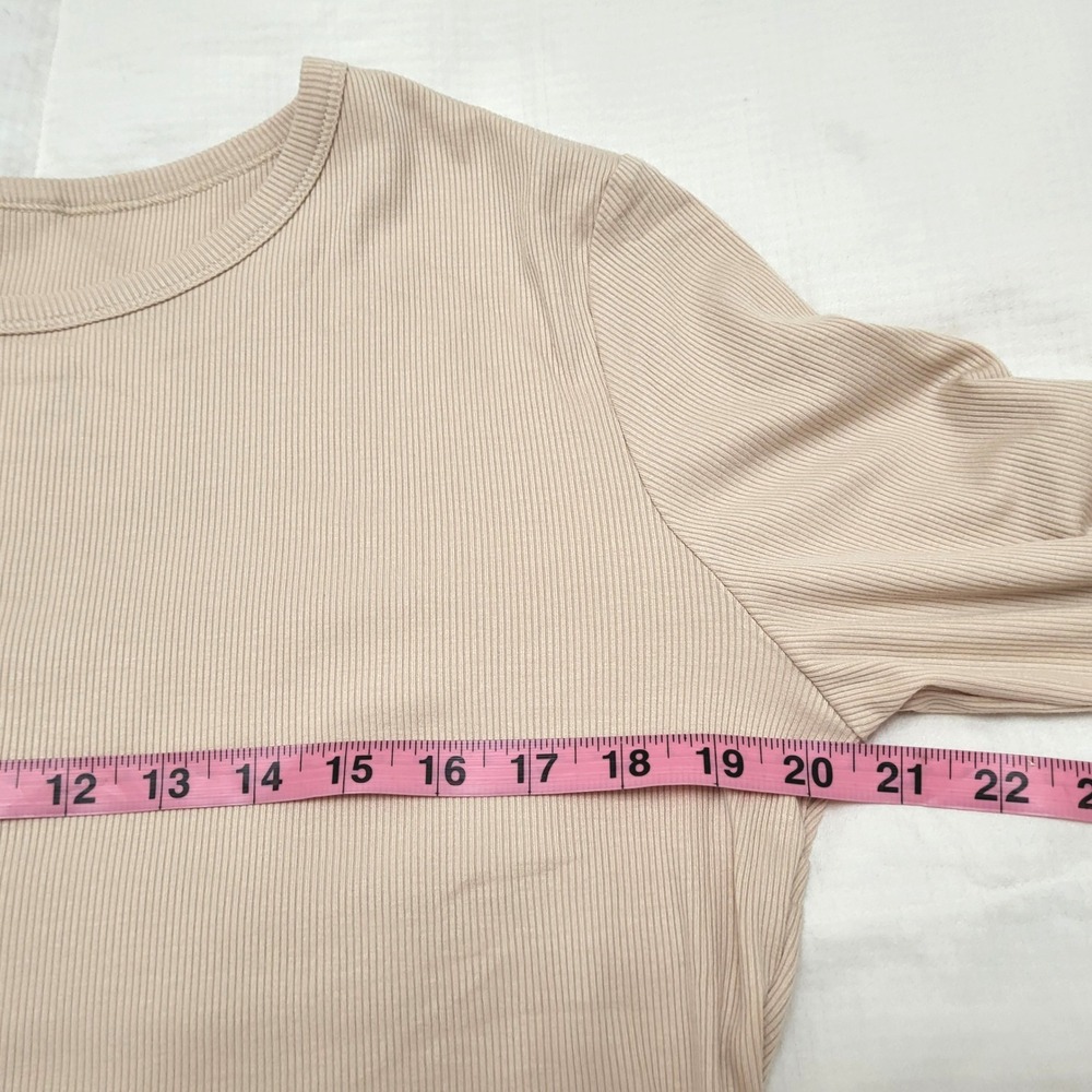 NWT ANRABESS Beige Ribbed Knit Long Sleeve Scoop Neck Slim Fit Basic Tee XXL - Picture 8 of 9